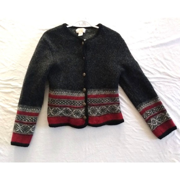 Vintage Tally Ho Women's Off-Black Gray Dark Red Wool Cardigan Sweater L - Picture 5 of 16
